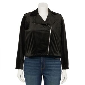 Black Faux Suede/Velvet Moto Style Jacket